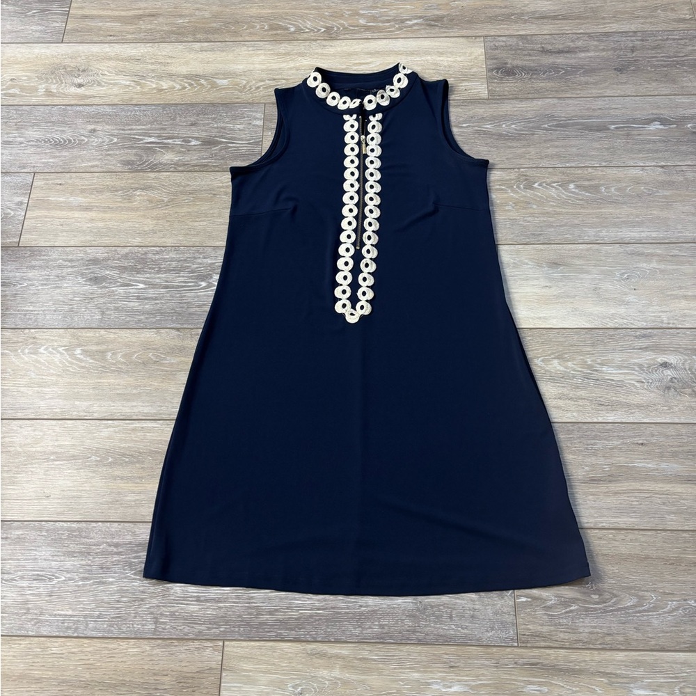 Nina Leonard Dress Sz S Navy Shift Retro Coastal Preppy Nautical Party RN 115070